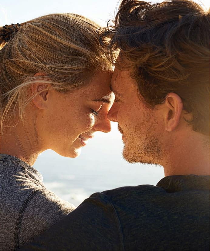 couple in los angeles facing each other with full of love